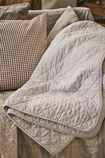 Tæppe - Quilt, Mørkegrå/Stribet