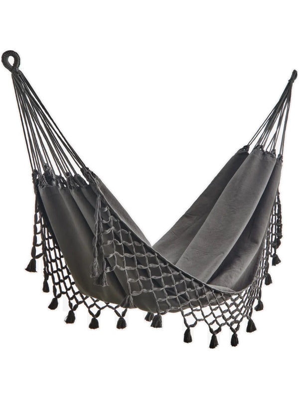 Hængekøje - m/ Frynser (130x200 cm), Mørkegrå