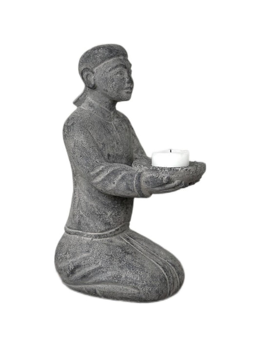 Lysestage - Siam "Statue", Antik Grå Sten