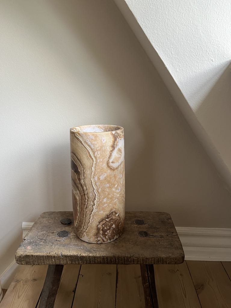 Alabast Cylinder - 30 cm, Marmoreret Brun