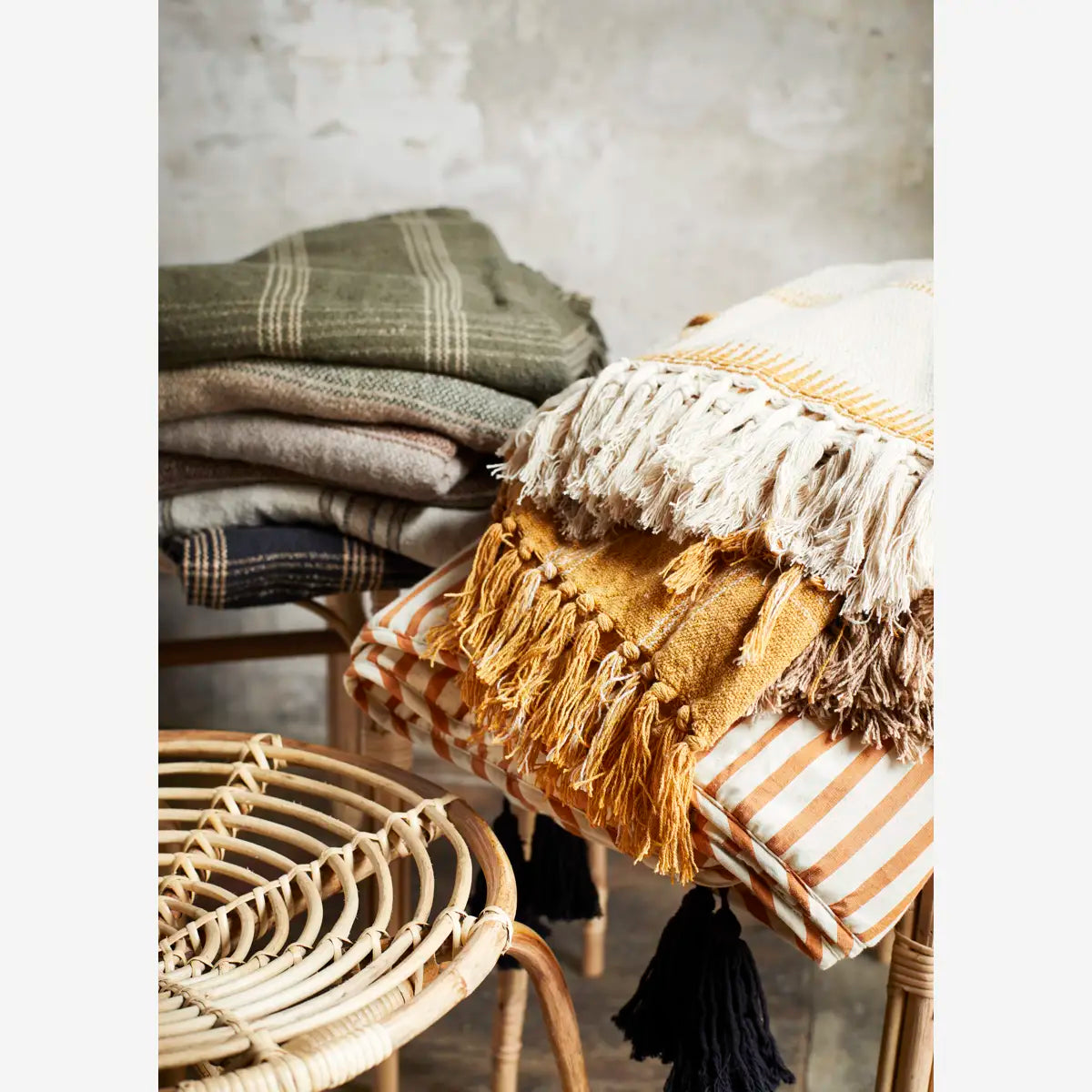 Plaid - Genanvendt Bomuld (125x150 cm), Ecru/Brun/Honning