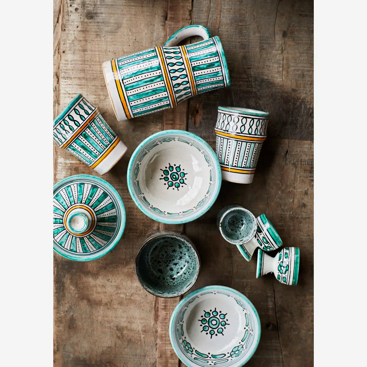 Kop - Håndmalet (20 cl), Off white/Grøn/Orange