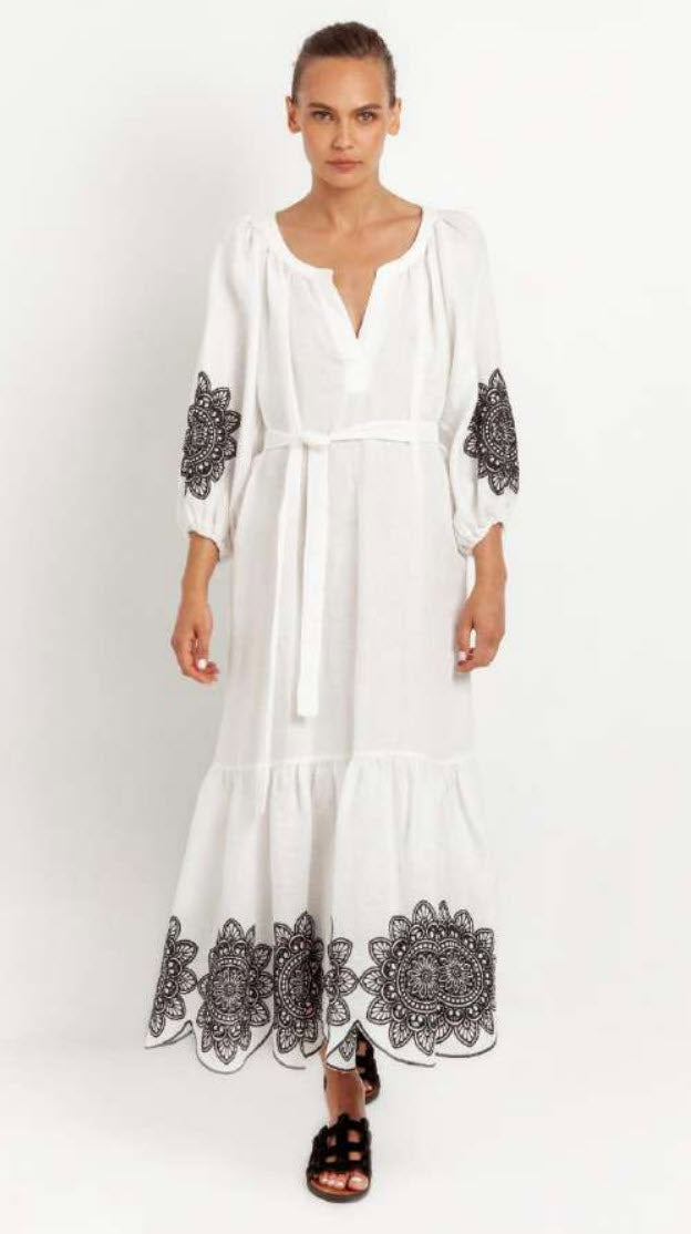 Kjole - Dress Long Cut Daisy Long Sleeves, Hvid/Brun