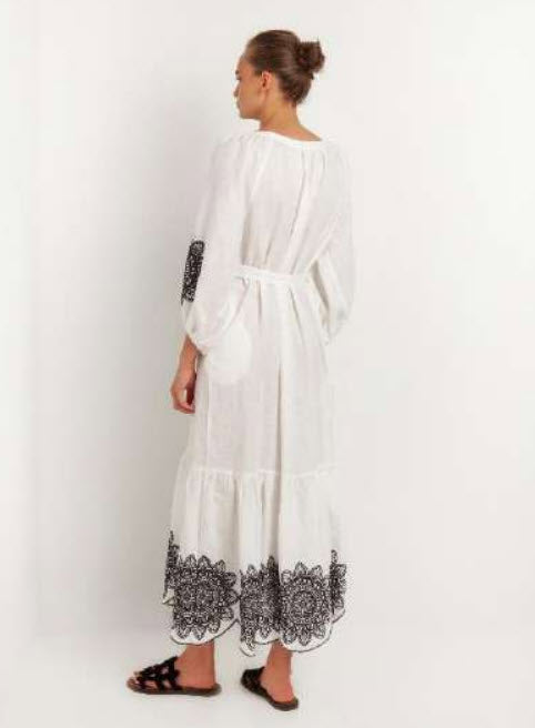 Kjole - Dress Long Cut Daisy Long Sleeves, Hvid/Brun