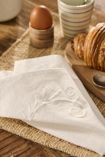 Stofserviet - Hvid m/Broderi
