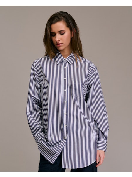 Skjorte - Camela, Hvid/Marineblå