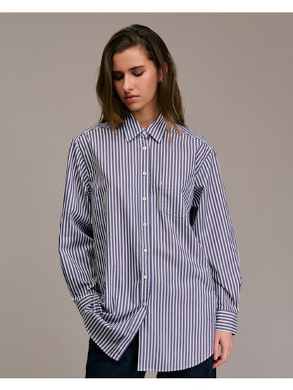 Skjorte - Camela, Hvid/Marineblå