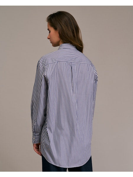 Skjorte - Camela, Hvid/Marineblå