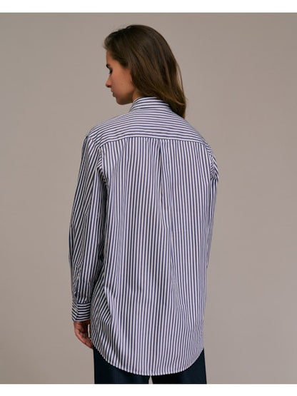 Skjorte - Camela, Hvid/Marineblå