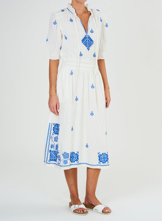 Kjole - Edra Emb Midi, Ecru