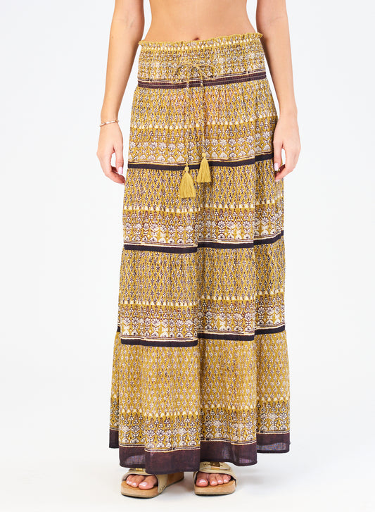Nederdel - Mari Print Maxi, Mustard