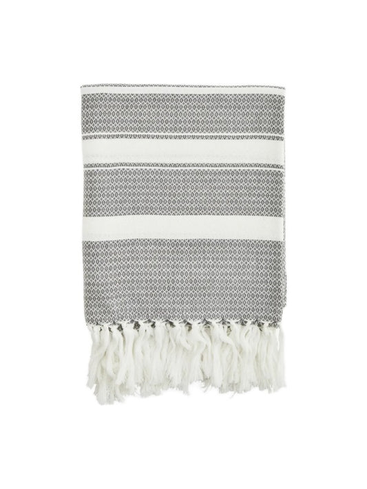 Håndklæde - Stribet Mammam (100x180 cm) Mørkegrå/Hvid