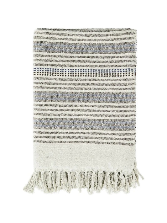 Plaid -  Genanvendt Bomuld (125x175 cm), Off white/Sand/Blå
