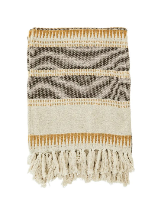 Plaid -  Genanvendt Bomuld (125x150 cm), Ecru/Brun/Honning