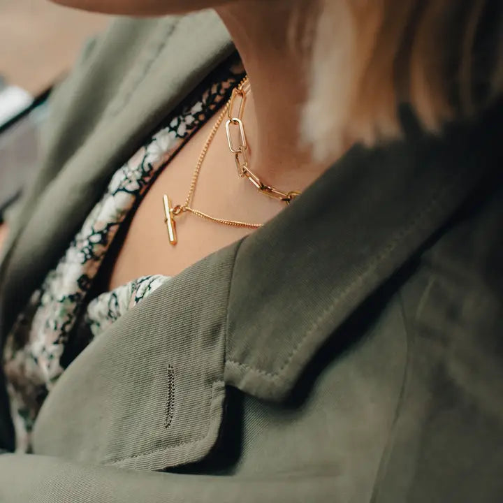 Halskæde - T-Bar Chain , Forgyldt