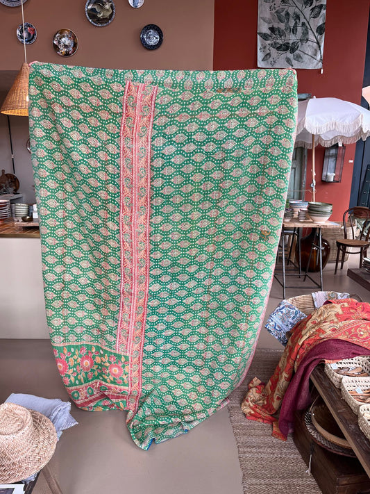 Vintage Tæppe - Bomuld, Grøn/Blå