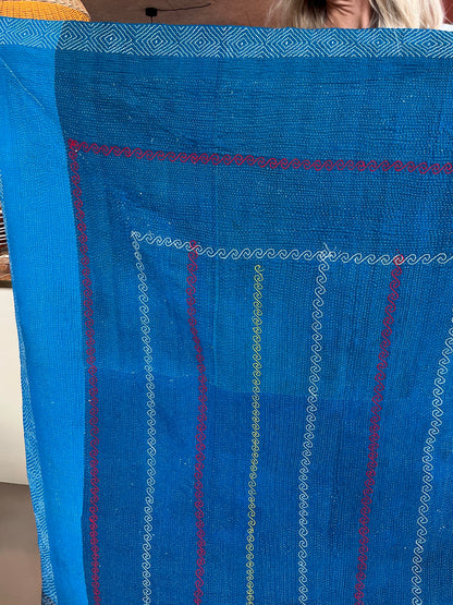 Vintage Tæppe - Bomuld, Grøn/Blå