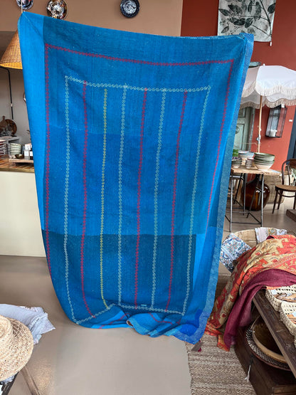 Vintage Tæppe - Bomuld, Grøn/Blå