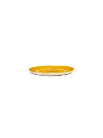 Dekorationstallerken - Plate M Yellow-stripes White Feast